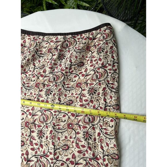 Ann Taylor Loft 100% Silk Size 12 30”Paisley Floral Ruffle Boho Midi Pink Brown - Picture 10 of 14